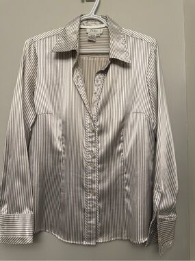 Satin White with Black Pinstripe blouse
